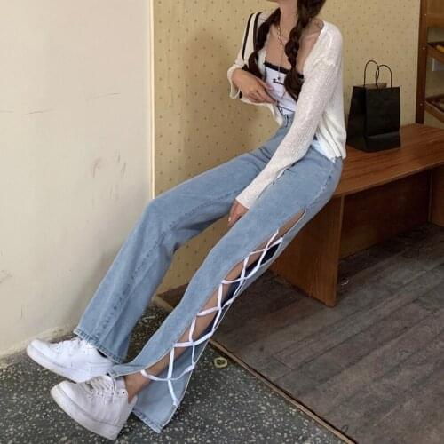 Autumn Light Blue Denim Trousers Vintage Wide Leg Pants Women Korean Straight Long Pants High Waist Casual Loose Jeans 2021
