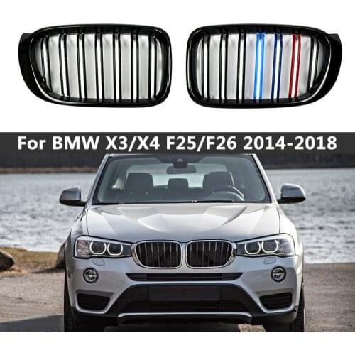 A Pair Gloss Matt Black M Color Double Slat Kidney Grill Grille Front Bumper Grill For BMW F25 F26 X3 X4 2014-2018 Racing Grill