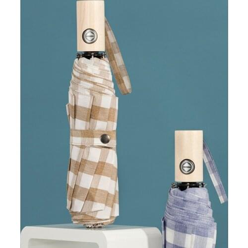 Parachase Japanese Style Umbrella Rain Women 300T Mixed Yarn Cloth Plaid Automatic Umbrella Windproof 8K New Folding Umbrellas