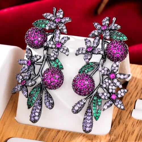 Luxury Multicolor Romantic Tree Drop Earring For Women Wedding Cubic Zircon Dubai Bridal Earrings Costume Jewelry Summer Party