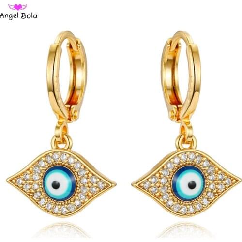 Turkish Evil Eye Earrings Mini Gold Hoop Earrings Unique Zircon Earrings Muslim Islamic Women Dangle Earrings Accessories Gift