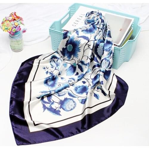 90*90cm Silk Flower print Scarves Women Foulard Square Hijab Scarf Ladies Satiny Shawl wrap muffler pareo female hijab poncho