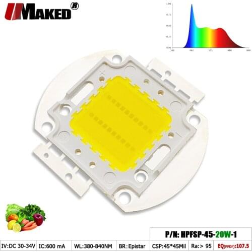 High Power Grow Light COB 20W 45mil CRI>95 Full Spectrum380-840 LED Chip For Plant Growth Aquarium Hydroponice lamps Wholesale