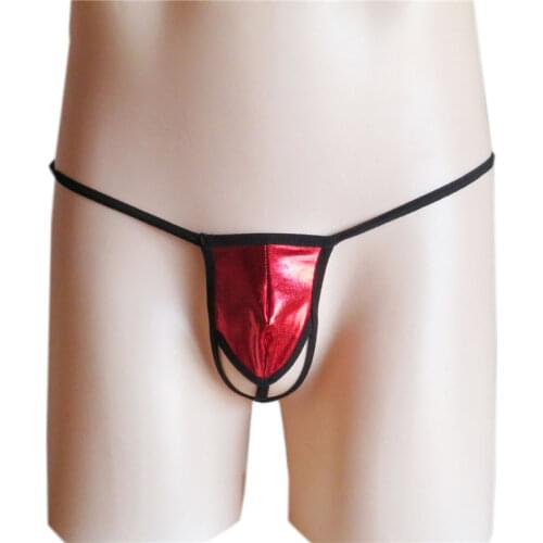 Mens panties sexy underwear men underpants gay micro Thongs tanga Patent leather Edging Shield color String Hollow out No trace