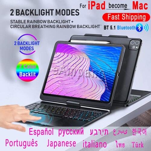 Magic Touchpad Keyboard Case For iPad Pro 12.9 2020 Russian Arabic Korean Hebrew Spanish Portuguese Keyboard Bluetooth Mouse