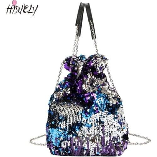 2021 Women Bag Girl Sequined Bucket Bags Fashion Bling Sequins Shoulder Bag Female Chain Drawstring Bag bolsa Women Handbags