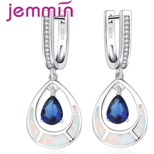 Top Quality Water Drop Shape Blur Sapphire Drop Earrings For Women Wedding Engagement Jewelry White Fire Opal Earring