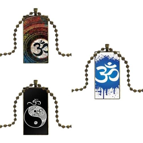 Aum Om Yoga Topmost Design Fashion Vintage Glass Women Rectangle Necklace Pendants For Women Girls Handmade