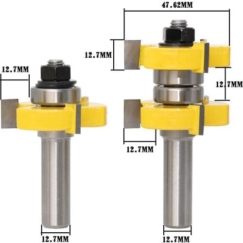 2 pc 12.7mm Shank Tongue Groove Joint Assembly Bit Set 1/2 Shank Milling Cutter Engraving Machine Knife Woodworking Tool