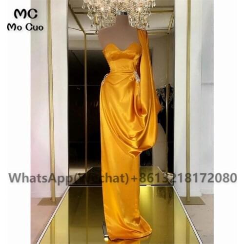 2021 Yellow Gold Evening Prom Dresses Long Sweetheart Silk Satin Womens Evening Party Dress Customized