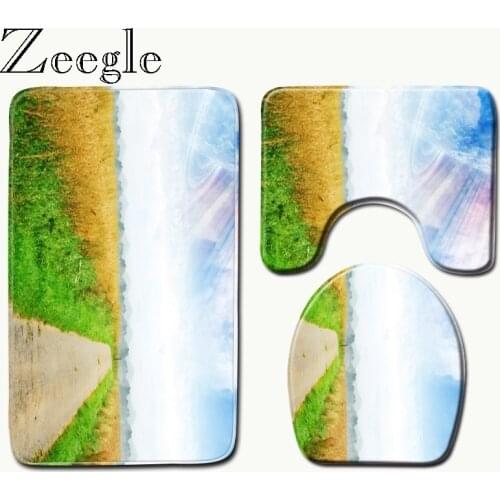 Zeegle Toilet Mat 3pcs Set Mats for Bathroom Microfiber Bath Rugs Washing Machine Mat Shower Bath Carpet