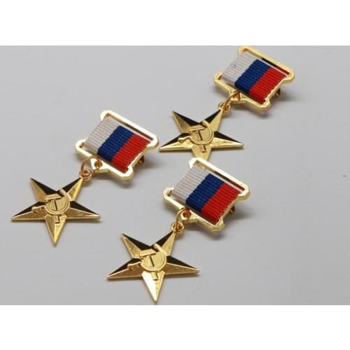 3pcs/lot New Russia Gold Star Medal USSR Soviet Five-star Medal of Labor with Pins CCCP Badge