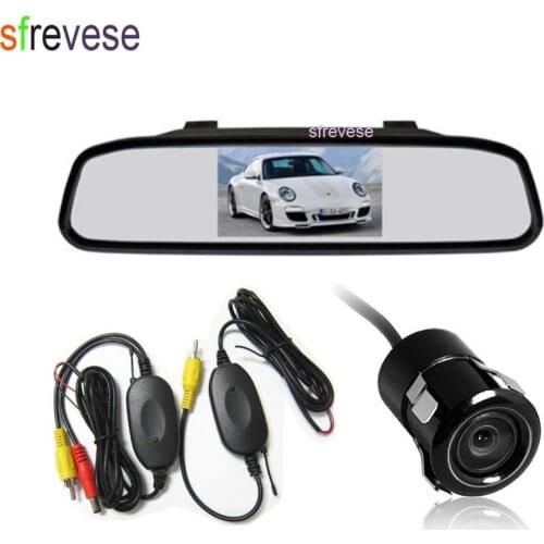 4.3" LCD Mirror Monitor Car Rear View Kit + Mini Wireless Reversing Parking Backup Camera 170 Degree Waterproof
