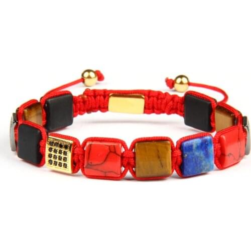 Ailatu New Design Men Bracelets Wholesale 10pcs/lot Natural Square Stone Beads Macrame Jewelry Top Quality