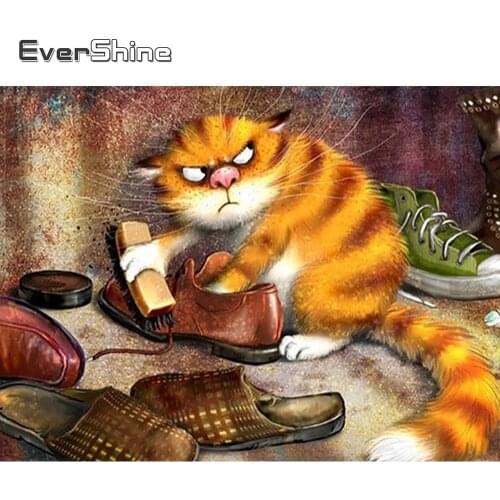 Evershine Diamond Painting Cat Diamond Embroidery With Square Cartoon Animal Diamond Mosaic Cross Stitch Kit Full Set Decoration