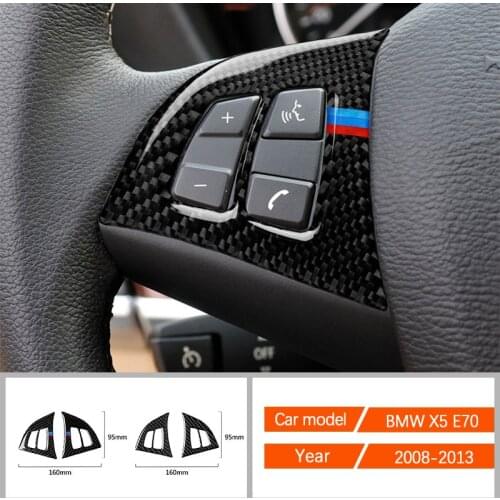 Carbon Fiber Car Accessories Interior Steering Wheel Button Protective Decals Cover Trim Stickers For BMW X5 E70 2008-2013