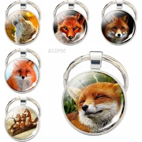Animal Keyrings Lovely Fox Glass Cabochon Metal Keychain Fox Bag Pendant Fashion Key Chain for Women Christmas Gift for Daughter