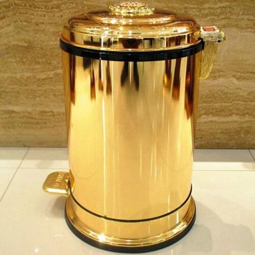 Home Kitchen Living Room Bathroom Luxury Golden Trash Can Stainless Steel Garbage Cans Bucket Dustbin Trash Trash Can