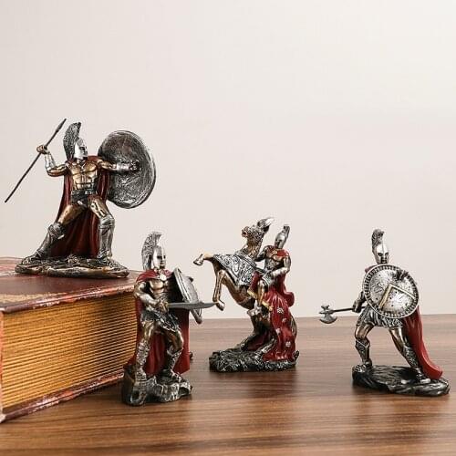 Europe Vintage Home Decor Sparta Statues Armor Model Miniatures Spartacus Warrior Figurines Living Room Desk Decoration