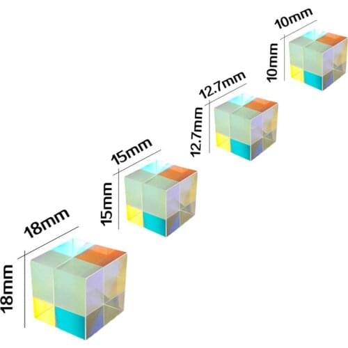 Photographic prism Dichroic Glass cube 4pcs/set 18/15/12.7/10mm Combined Optical glass Prisms Rainbow Laser Cube