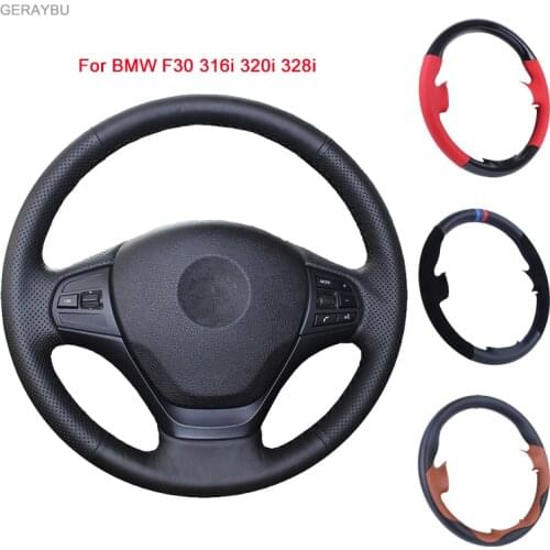 GERAYBU Custom DIY Black Artificial Leather Hand-sewn Car Steering Wheel Cover For BMW F20 F21 F22 F23 F30 F31 F34 F32 F33 F36
