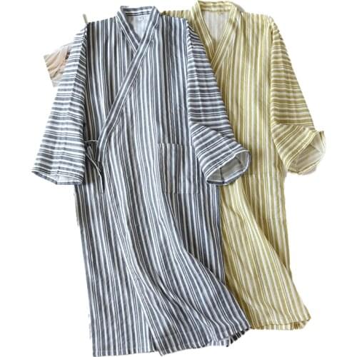 Men Women Lovers Gauze Cotton Household Robe Comfort Full Sleeve Japanese Style Kimono Nightgown Spring Fall Couples Homewear