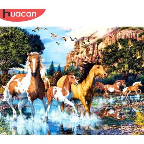 HUACAN Paint By Number Horse Animal Kits For Adults Handpainted DIY Frame Picture By Number Lake Home Decoration Gift 60x75cm