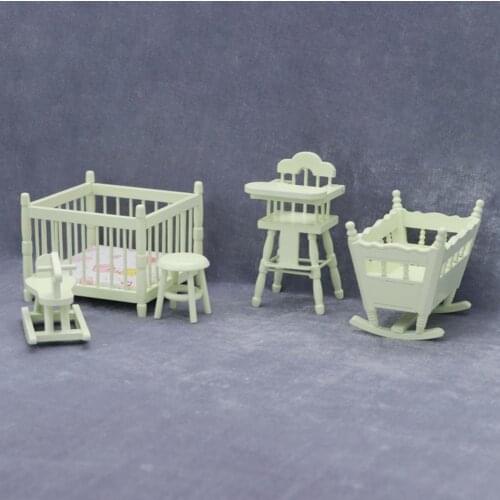 Simulation 5Pcs/Set Delicate Doll House Furniture Set Wood Miniature Cradle Creative for Photo Props