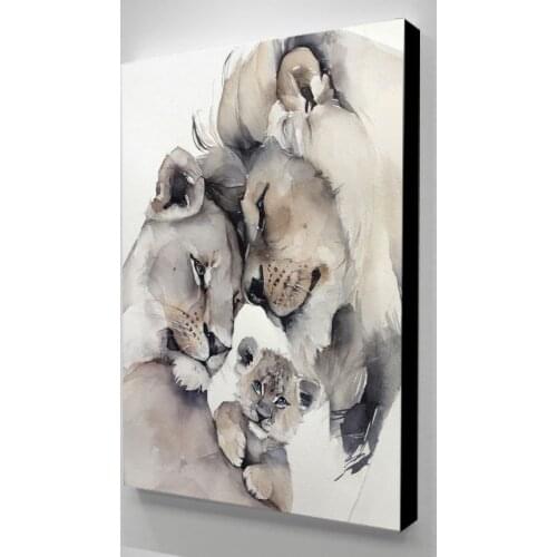 Happy Family of Lions Canvas Painting Animal Nordic Style Poster and Prints Wall Art Pictures for Living Room Cuadros Home Decor