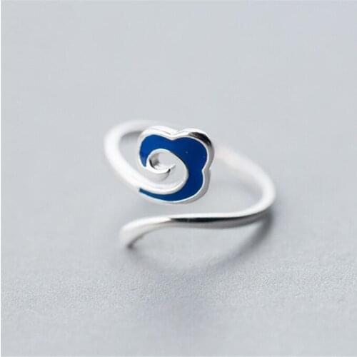YIZIZAI New Fashion Blue Silver Color Cloud Ring for Women Men Unisex Hip Hop Adjustable Auspicious Rings Good Luck Gift Jewelry