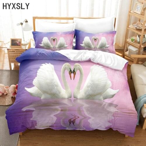 Beautiful Swan Animal Pattern 3D Bedding Set Soft Quilt Covers Single Double King Queen Size Duvet Cover Sets 2/3pcs Bedclothes
