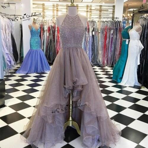 Brown High Low Prom Dresses 2019 Organza Beads Vestido de Formatura Designer Formal Special Occasion Party Evening Gowns Gala