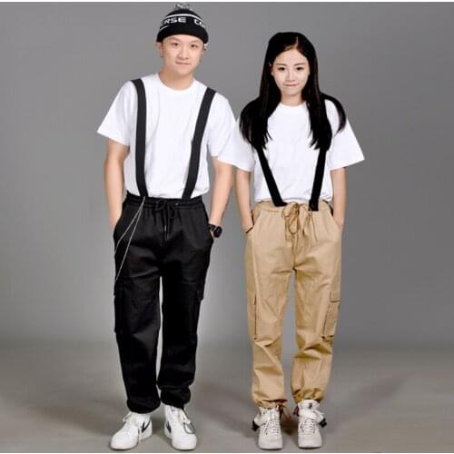 Hip Hop Costumes Street Dance Clothing Multi-Pocket Overalls Suspenders Straps Trousers Couples Loose Beam Feet Pants DN5454