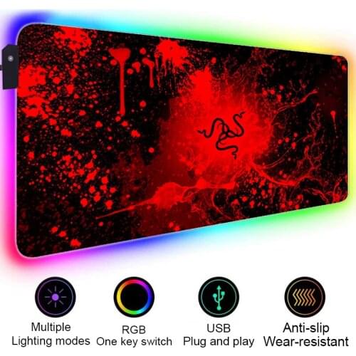 Razer Mousepad Rgb Mouse Pad Pc Gamer Gaming Accessories Led Mause Ped Mouse Mats Xxl Computer Desk Backlit Mice Mat Razer Pad