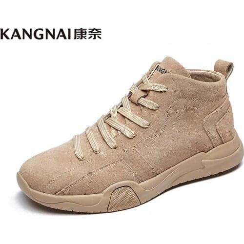 KANGNAI Men Casual Shoes Cow Suede High Top Shoes Lace-Up Sneakers Fashion Female Winter Footwear