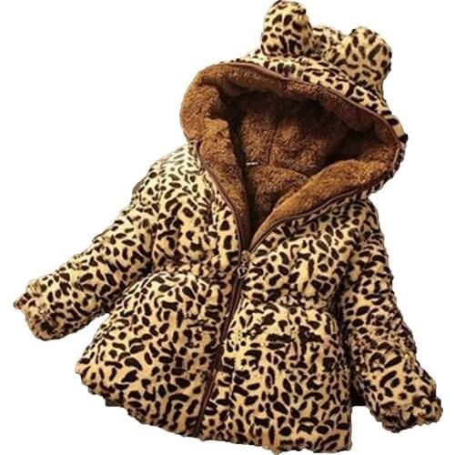 Baby toddler girl clothing thick warm jacket Kids slim outwear parka wadded coat winter jacket leopard plus velvet Overcoat