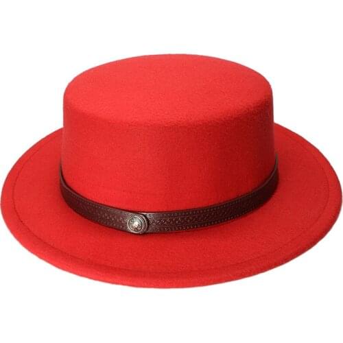 LUCKYLIANJI Women Men Vintage 100% Wool Wide Brim Cap Pork Pie Porkpie Bowler Hat Solid Coffee Leather Band (57cm/Adjusted)