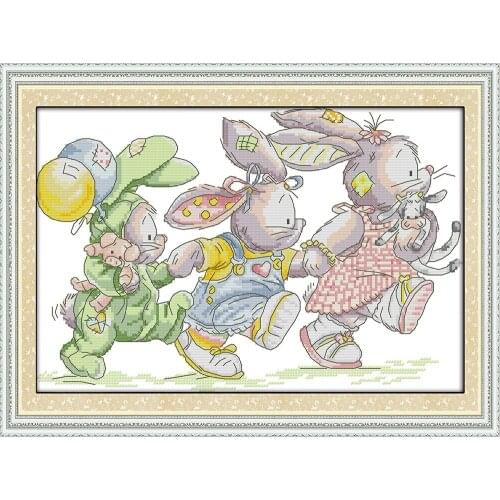 The lovely rabbits (3) cross stitch kits cartoon 14ct 11ct embroidery patterns sewing kit DIY handmade needlework decor plus