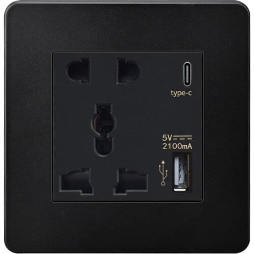 UK Socket Panel Multi-functional 13A With USB And Switch,UK Standard Type-C Socket,USB C Socket Fast Charging,Black New Socket