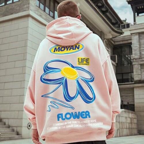 Flower Hip-Hop High-Street Fashion Brand Mens Wear Hooded Plus Velvet Loose Fat Sweater Trendy