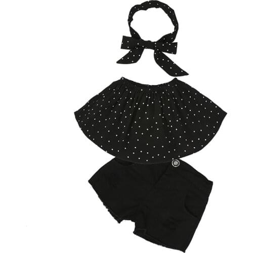 2020 Girls INS Fashion Set Polka Dot 3 Piece Set Set Top Shorts Headband Kids Suit Off-the-shoulder Off-shoulder Childrens Set