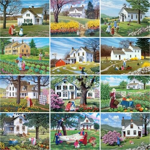 MomoArt Diamond Embroidery House Mosaic Art 5D DIY Diamond Painting Farm Landscape Full Square Round Drill Home Decor Gift