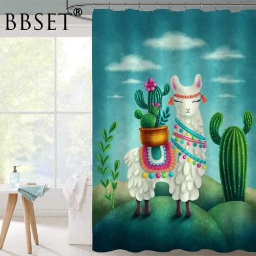 Cartoon Shower Curtain Wild Animal Llama with Cactus Pattern Waterproof Multi-size Douchegordijn Bathroom Decor with 12 Hooks