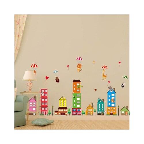Cartoon City Wall Sticker Nursery Stairs Aisle Wall Pictures DIY Kids Room Decoration Baby Bedroom Decor Living Room Wallpaper