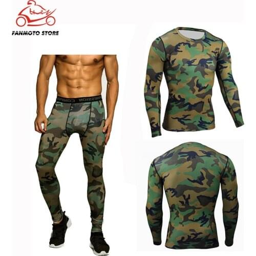 Men Camouflage Compression Motorcycles Sportswear Jogging t shirts Leggings Tracksuit Sets Male Gym Fitness Crossfit Clothing