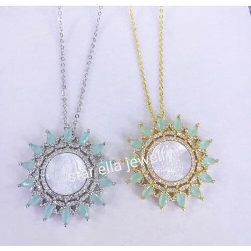 5pcs/lot Micro Pave Color Cubic Zirconia Flower Virgin Maria Mother of Pearl Pendant Necklace Collar Fashion Jewelry Joyeria