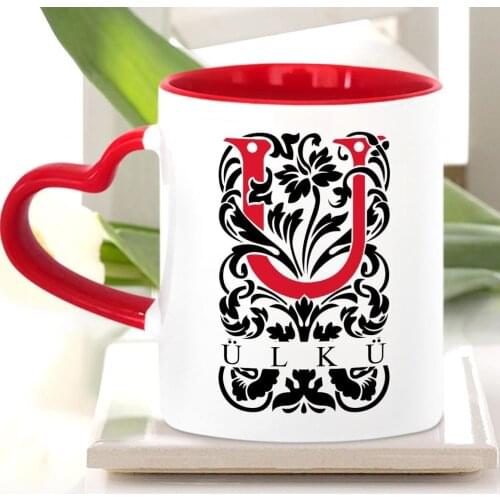 Personalized Letter Red Heart OF Mug Cup (Model 2)