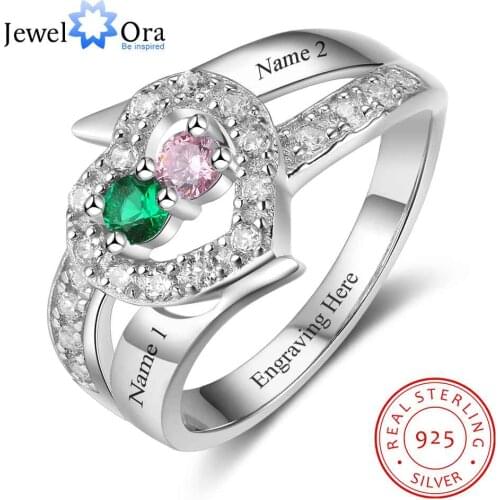 Personalized Gift Birthstone Custom Engrave 2 Names Promise Ring 925 Sterling Silver Anniversary Jewelry (JewelOra RI103271)