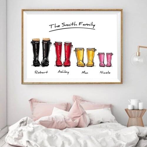 Custom Family Print Gift Personalised Poster Welly Wall Art Canvas Painting Wellington Boot Wall Picture For Living Room Decor