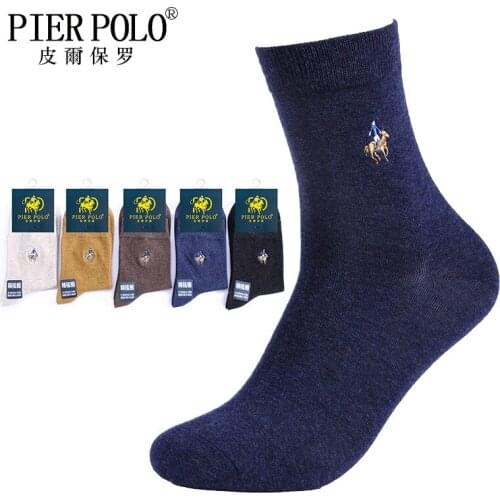 PIER POLO Brand Men Socks 5Pairs/lot Fashion Dress Socks Happy Cotton Socks Business Embroidery Winter Socks calcetines